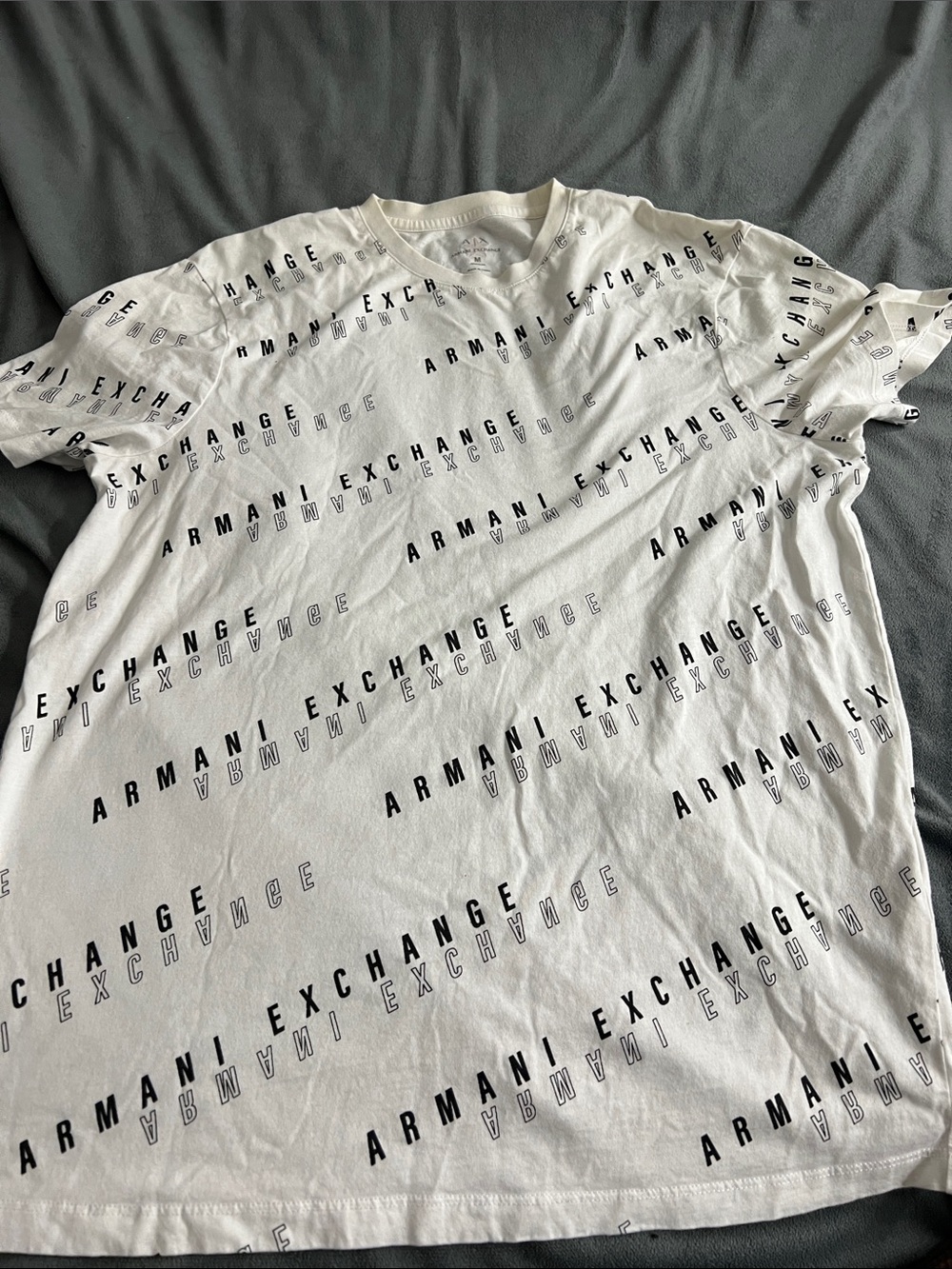 Armani Exchange White Crewneck Tee with Black Repeated Logo